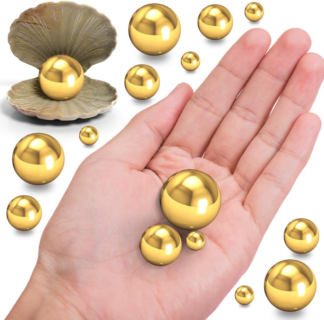 150Pcs Brightgold Polished No Hole Faux Pearl Beads for Vase Filling Decorations, Plastic Pearls Vase Fillers, Table Scatters, Wedding Centerpiece, Home Decor, 8/14/20 mm