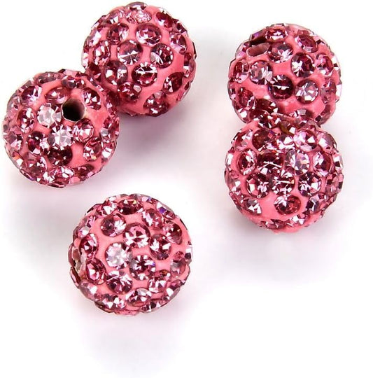 25pcs Adabele Grade A Suncatcher Crystal Rhinestone Pave Loose Beads 10mm Rose Pink Polymer Clay Disco Ball Spacers Compatible with Shamballa All Craft Jewelry Making DB10-3