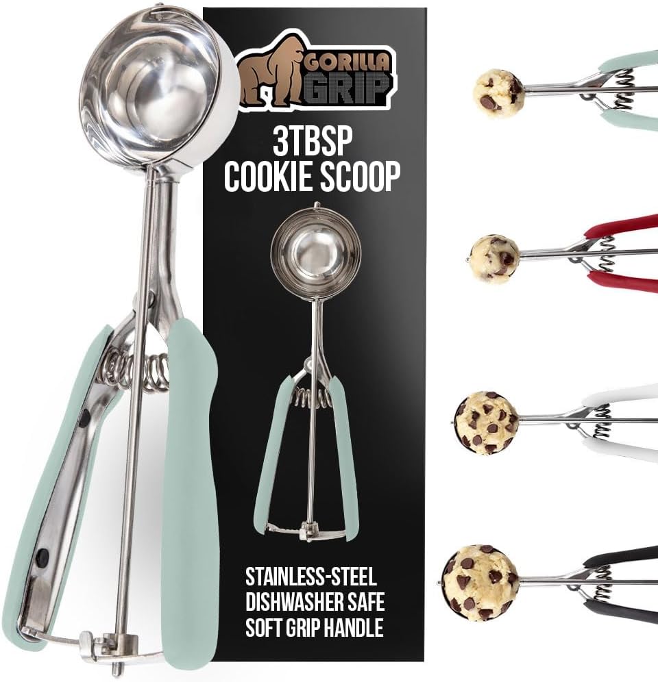 GORILLA GRIP Stainless Steel Cookie Scoop for Baking, 3 TBSP, Multipurpose Melon Baller, Meatball Spring Scoops, Perfect Portion Sizes, Easy Food Release, Scooper Size 20, BPA-Free Kitchen Tool, Mint