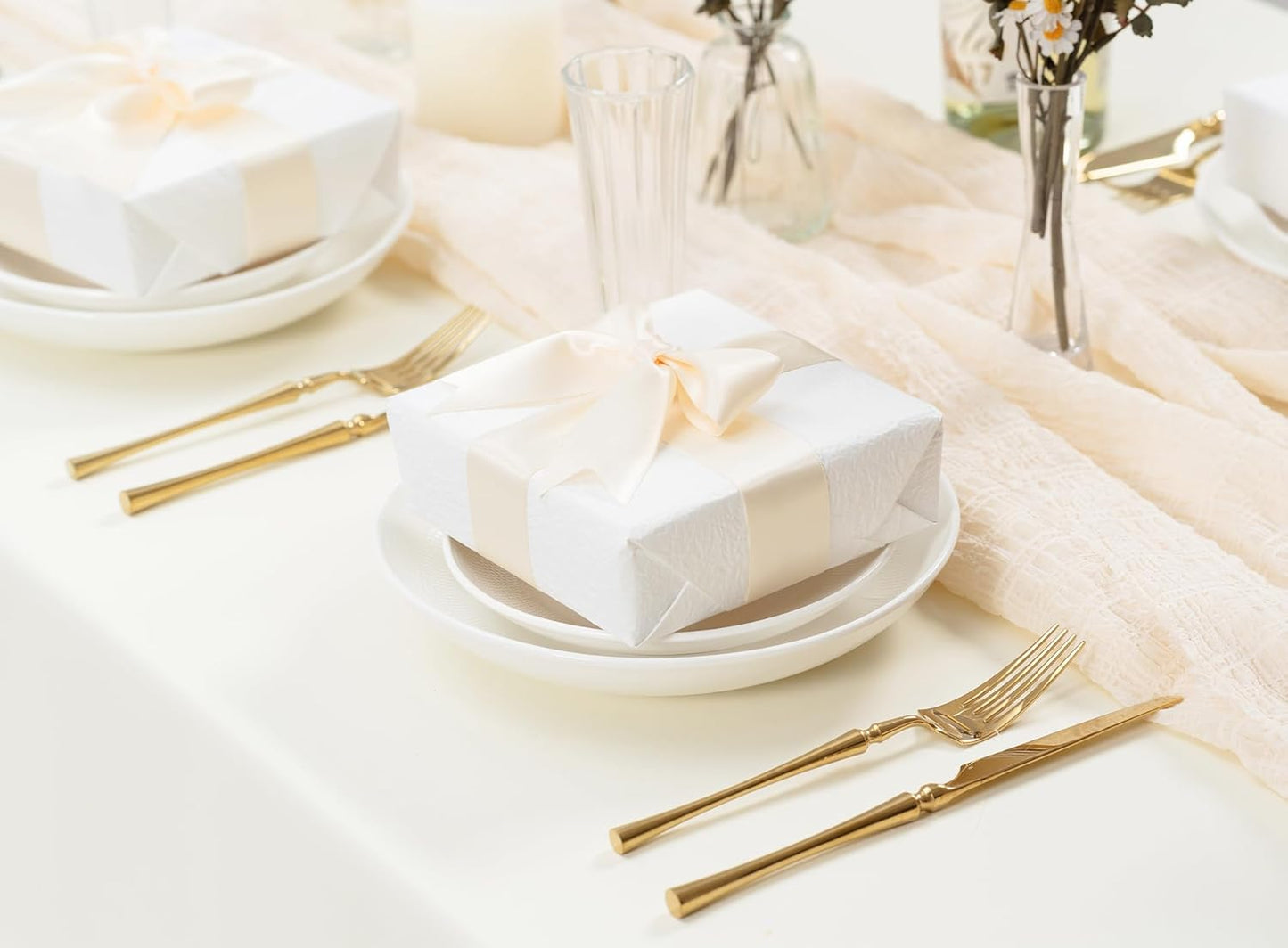 Ivory Satin Ribbon 1-1/2 Inch x 50 Yards Double-Faced Polyester Cream Ribbons for Christmas Gift Wrapping Bows Crafts Floral Bouquet Wedding Invitations