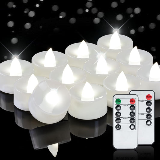 Homemory 24pcs Flameless LED Tea Lights with Remote & Timer, 400+Hours Realistic Flickering Battery Candles for Seasonal, Tabletop, and Centerpieces Decor