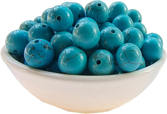 Stone Beads 10mm 60pcs Blue Turquoise Beads Round Loose Gemstones Beads for Bracelet Necklace Jewelry Making (10mm, 61025 Blue Turquoise)