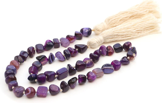 Agate Stone Hand Knotted Garland Modern Farmhouse Rustic Table Home Decor, 30inch Meditation Accessories with Tassel, Prayer Healing Beads Boho Wall Shelf Hanging Decoration (Deep Purple)