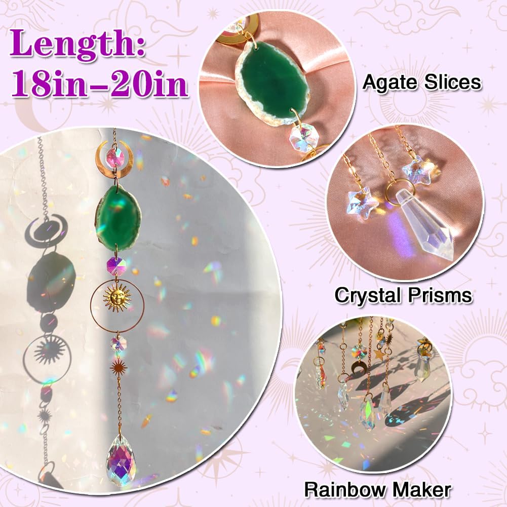 Sun Catcher, 6 pcs Sun Catchers with Crystals Prism Agate Slices Bulk Outdoor Garden Indoor Hanging Decor for Home Car Window Christmas Party Wedding Gift