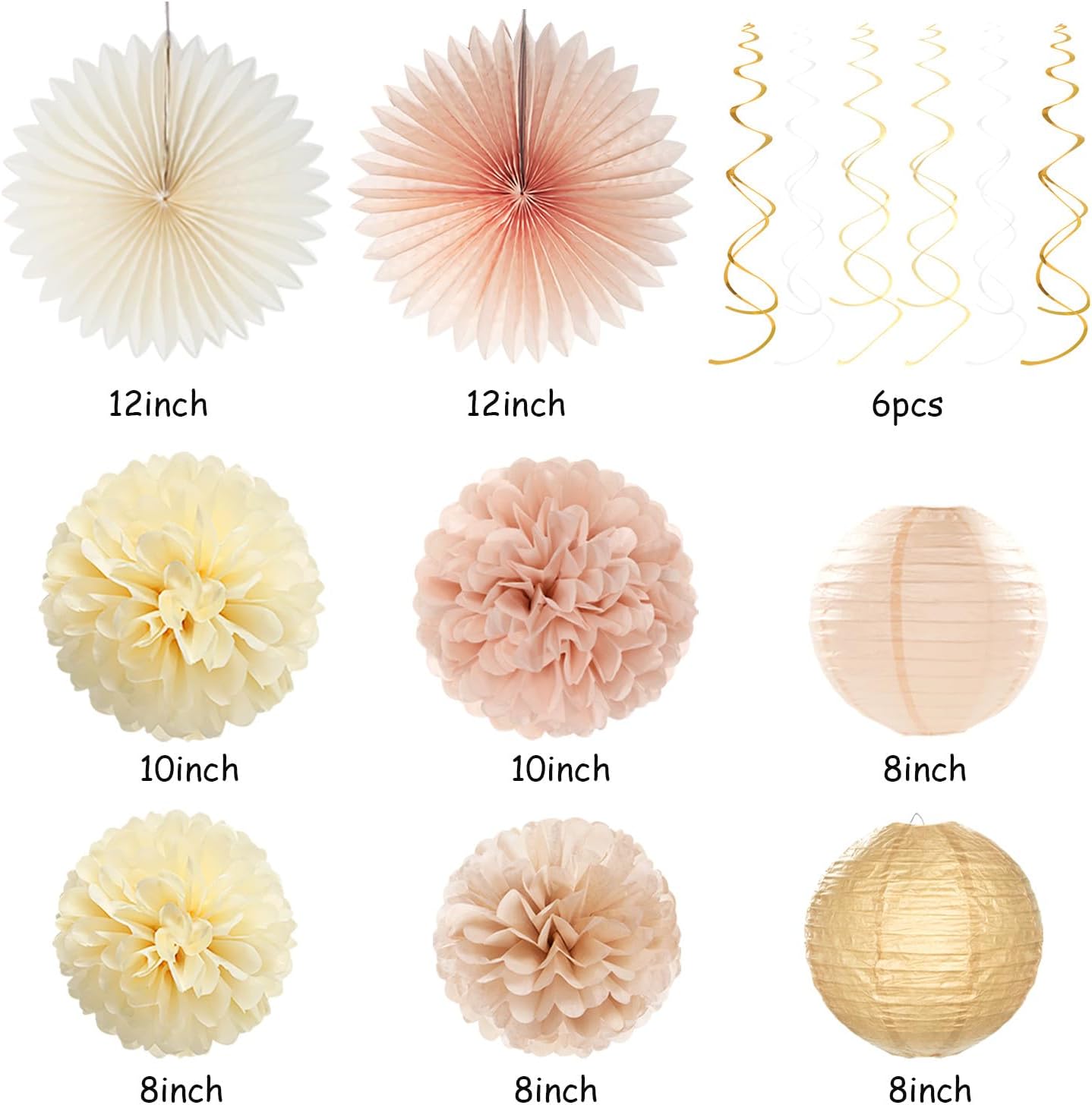 Champagne-Gold Beige 21st Happy-Birthday Party-Decorations - 31pcs Sweet 16 18th Women Girls Paper Lanterns Streamers Banner,Tissue Pom Poms Fans Tassels Graland Decor,Fall Boho Rose Backdrop Hugmoon