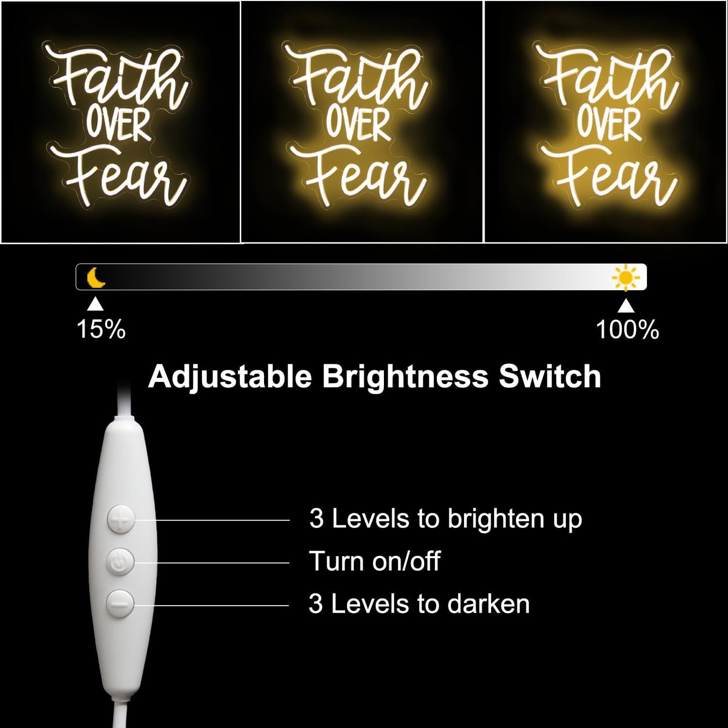 Faith Over Fear Neon Sign Jesus Neon Light Christian LED Signs for Wall Dimmable Warm White Letters Neon Lights Signs for Bedroom Man Cave Classroom Church Decor Christian Religious Sayings