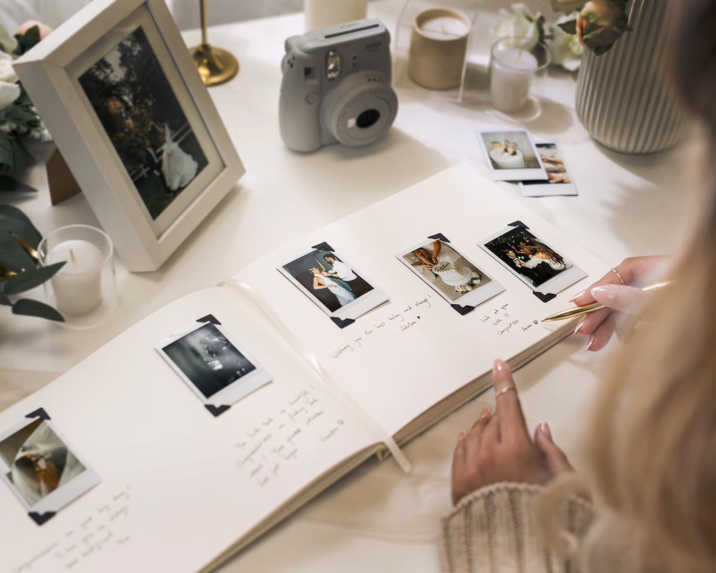 MUUJEE Personalized Guestbook in Bronze Shimmer - Premium Custom Modern Guest Book for Wedding Reception, Birthday Party or Events w/Bookmark Blank Pages for Signing 11.5 x 8.5 inches