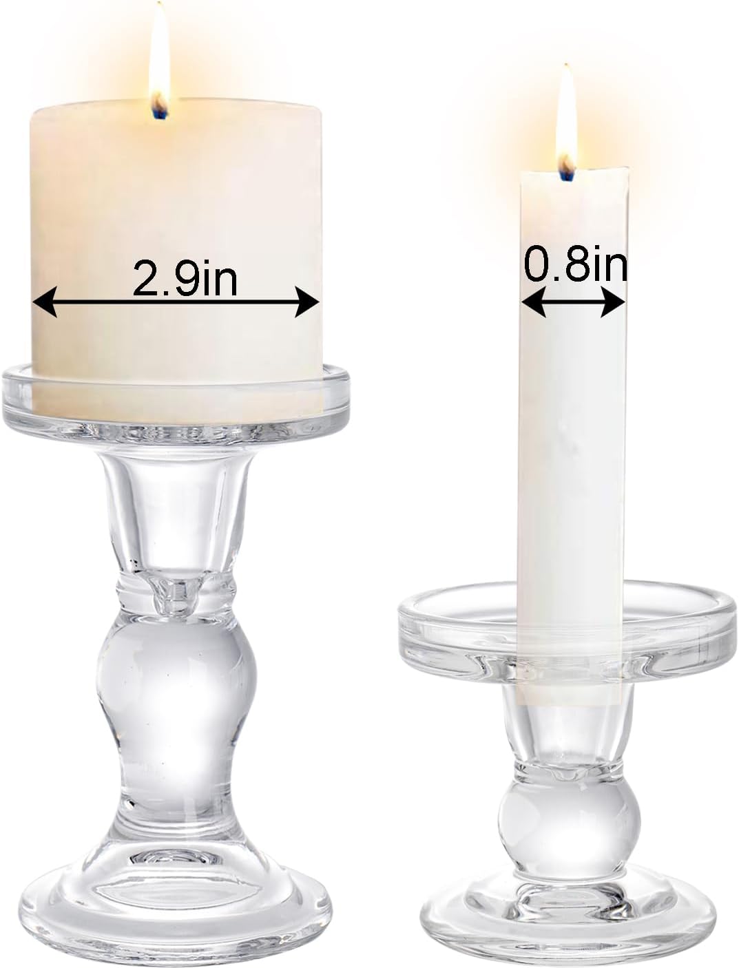 Okllen Set of 6 Glass Candle Holders, Clear Pillar Taper Candlestick Crystal Tealight Candle Holder Stand for Dinner Table, Wedding Centerpieces, Living Room, Home Decor