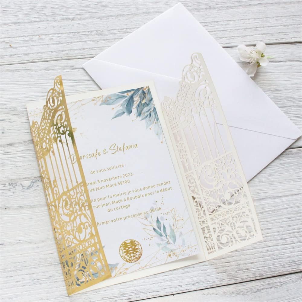 MillaSaw Metallic Gold Gate Invitation for Wedding Marriage Quinceanera Mermaid Anniversary 25 Sets (metallic gold, 4.9"x7.1")