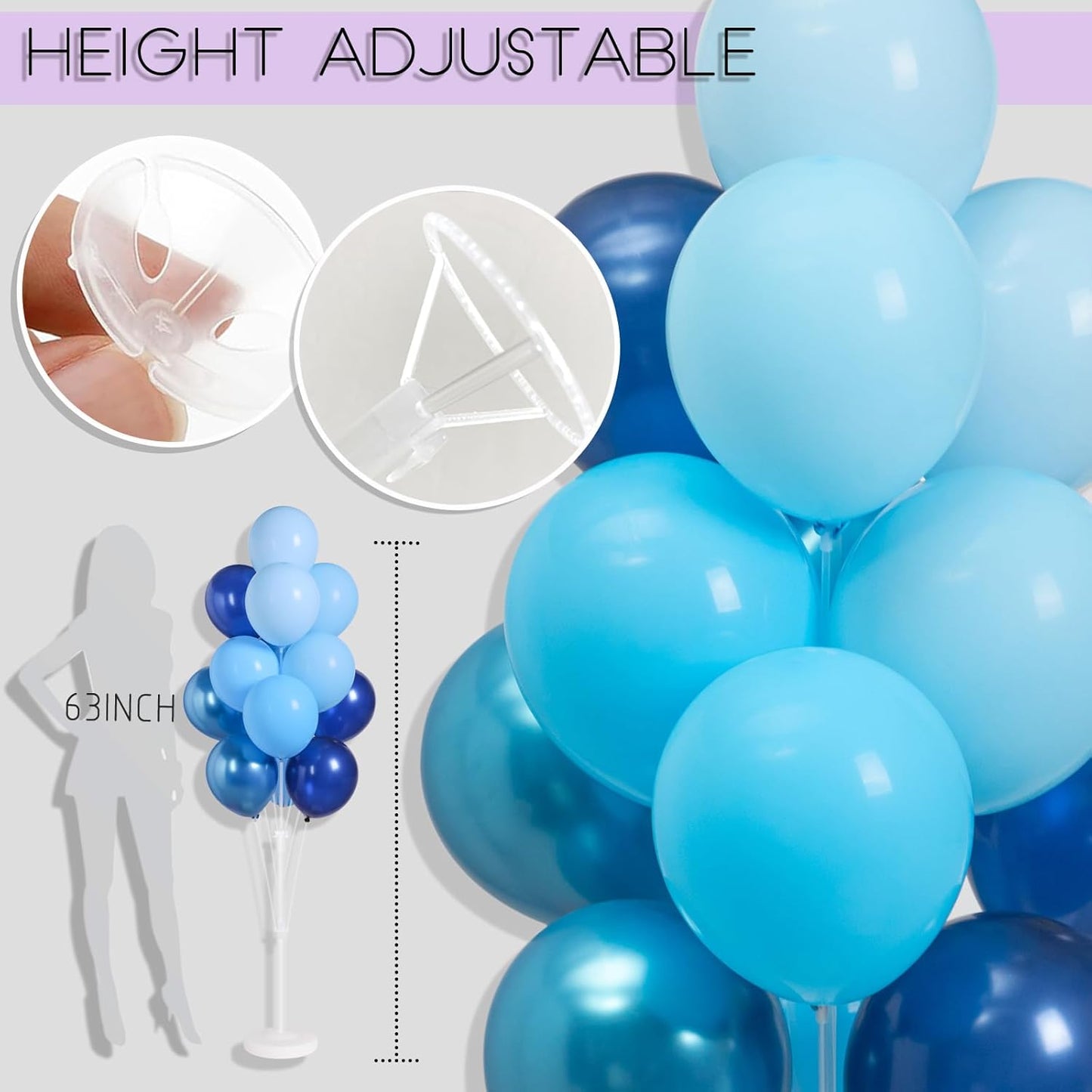 Balloon Sticks with Base for Floor or Table,Metallic Pearl Baby Blue Balloon Column Stand Kit with Balloons,Base&Pole,Backdrop Decoration for Party Wedding Baby Shower Birthday Graduation