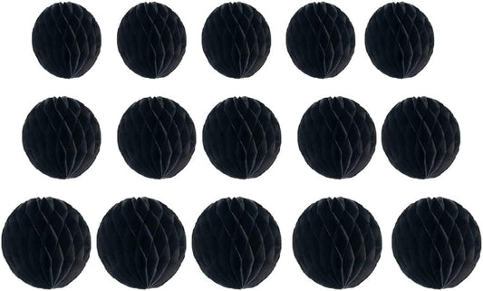 15pcs Honeycomb Balls Decorations 4'' 6'' 8'' Party Honeycomb Ball Flower Tissue Pom Poms Flower Ball Hanging Flower Balls for Baby Shower Birthday Wedding Nursery Decor(4'' 8'' 10'' Black)