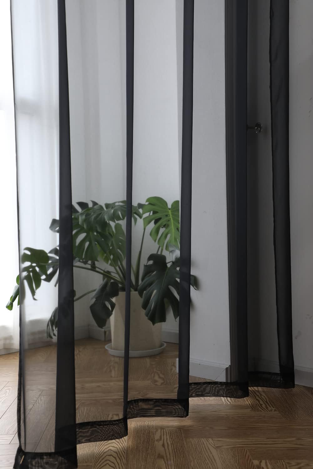 Window Black Sheer Curtains 72 Inches Long 2 Panels Sheer Curtain Basic Rod Pocket Panel for Bedroom Children Living Room Yard Kitchen (Black, 52" W x 72" L | 2 pcs)