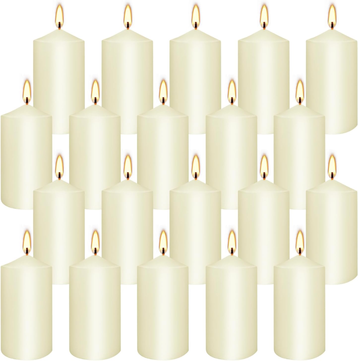 20 Packs 2 x 4 Premium Sense Unscented Ivory Tall Pillar Candles, Soy Wax for Candlelight Dinner, Home Decor, Party, Wedding.