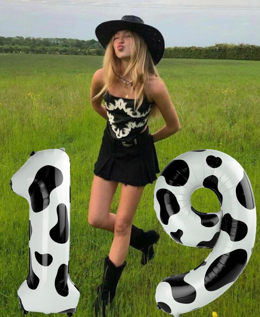 40 Inch Big Cow Print 9 Balloon Number, Jumbo Giant Happy 9th 19 29 39 49 99 Birthday Party Decorations, Large Nine Mylar Foil Anniversary Birthday Party Engagement Decorations