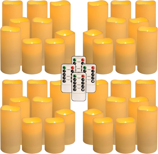 36 Pack Waterproof Flameless LED Candles - Outdoor Battery Operated Candles with Remote & Timer, Realistic Flickering Flame, Safe for Porch, Patio, Weddings, Parties & Home Decor