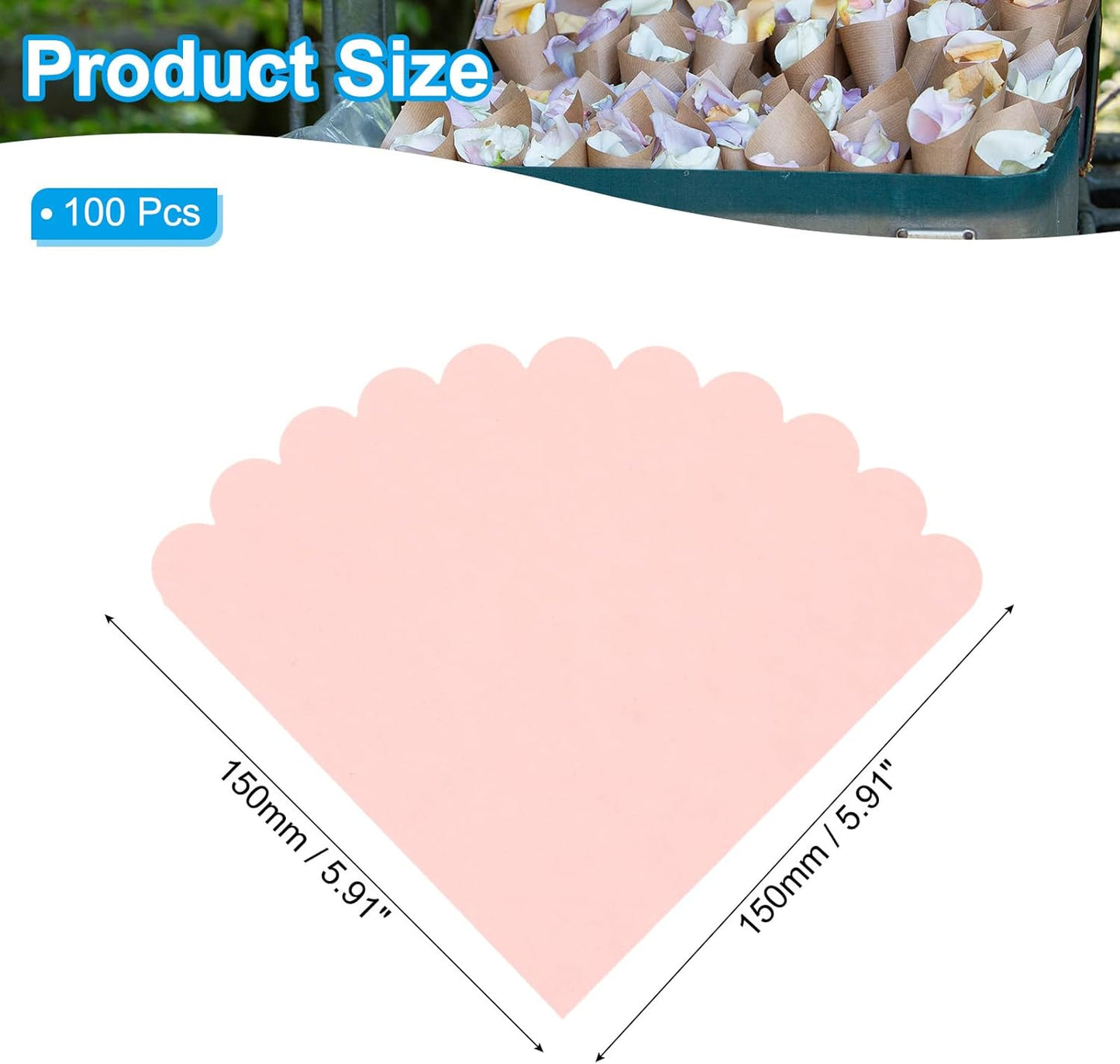 PATIKIL Wedding Confetti Cones, 100 Pcs Paper Tapers Hollow Print Wave Cone Bouquet for Party Candy Gift Boxes Chocolate Bags Buffet Bachelor Party Petals, Pink
