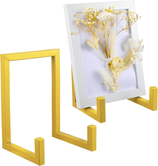 Sweetude 2 Pcs Large Plate Stands for Display Metal Frame Plate Holder Display Stand Decorative Table Top Easels for Picture, Book, Platter, Photo Easel(Gold,8 Inch)