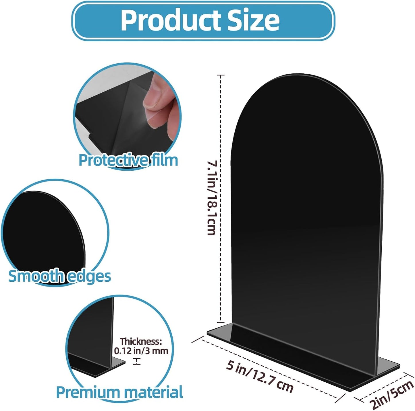 12 Pack Acrylic Wedding Signs 5 x 7 Inch DIY Blank Table Number with Base Black Arch Shape Menu Board for Party Anniversary Event Restaurant Cafe Decoration