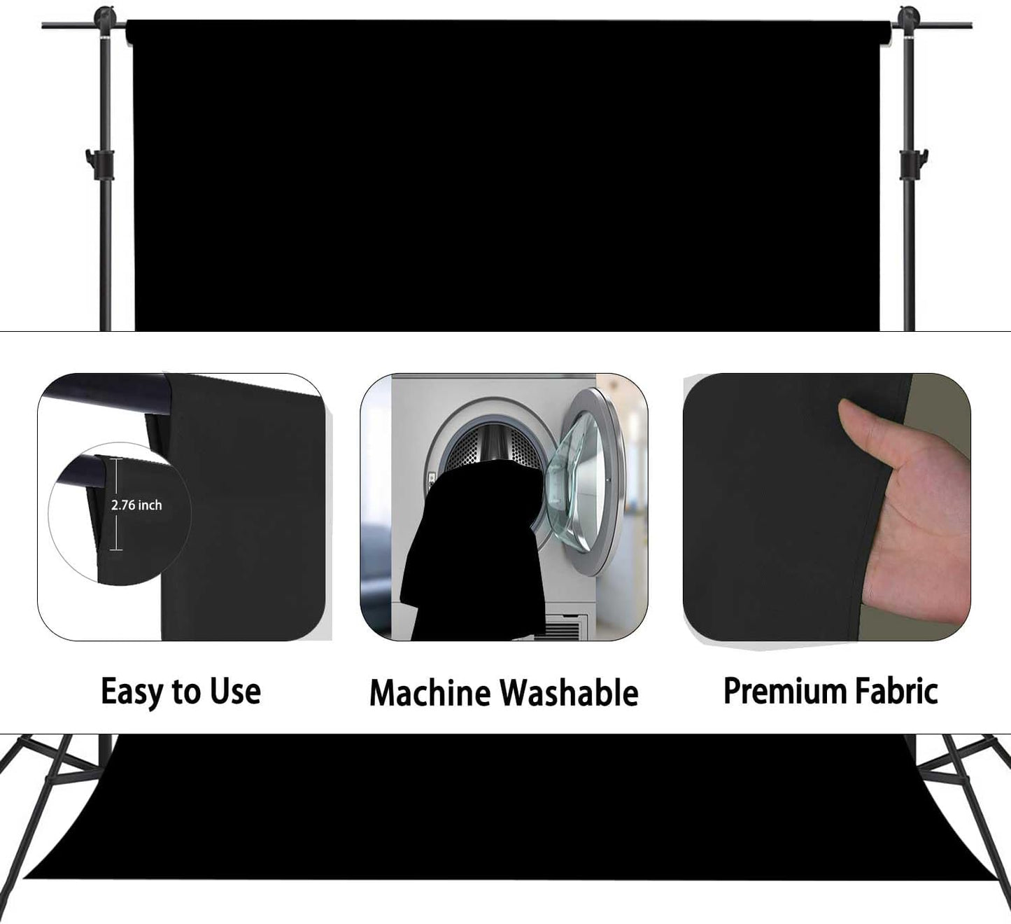 Black Photo Backdrop for Photoshoot, Photo Backdrop Curtain, Black Backdrops for Party Portrait Photoshoots Video Studio 6x9ft