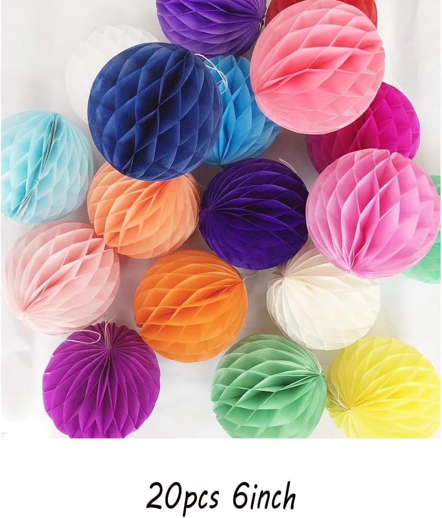 20pcs Honeycomb Flower Balls Party Honeycomb Balls Decoration Paper Flower Balls Tissue Paper Flower Ball Pom Poms Ball for Birthday Wedding Home Decor (6inch, Multi-Color)