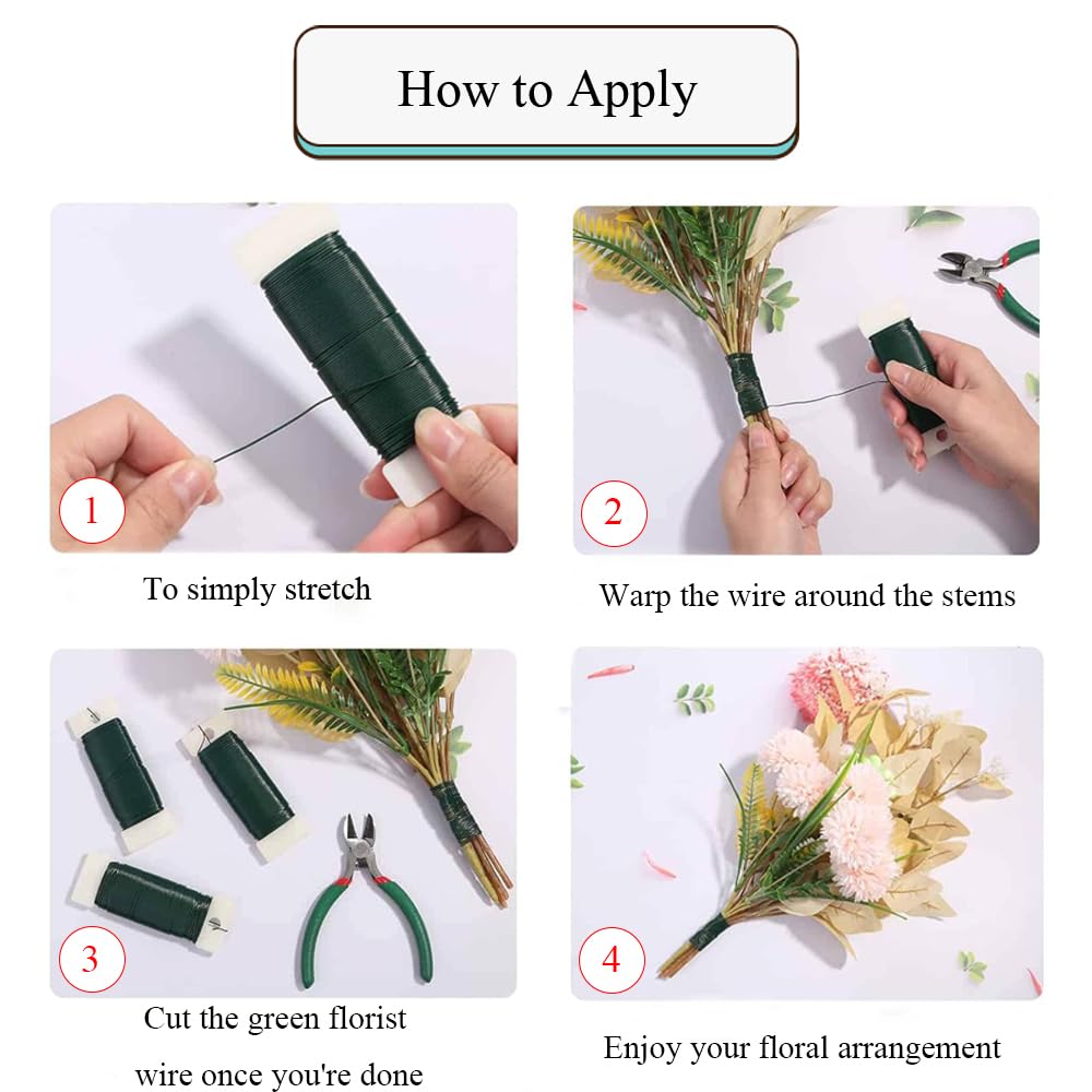 HAHIYO 26Gauge Green Flexible Metal Floral Wire - 3 Rolls Total 115 Yards (345 Feet) for Crafts, Christmas Wreaths, Tree & Flower Arrangement