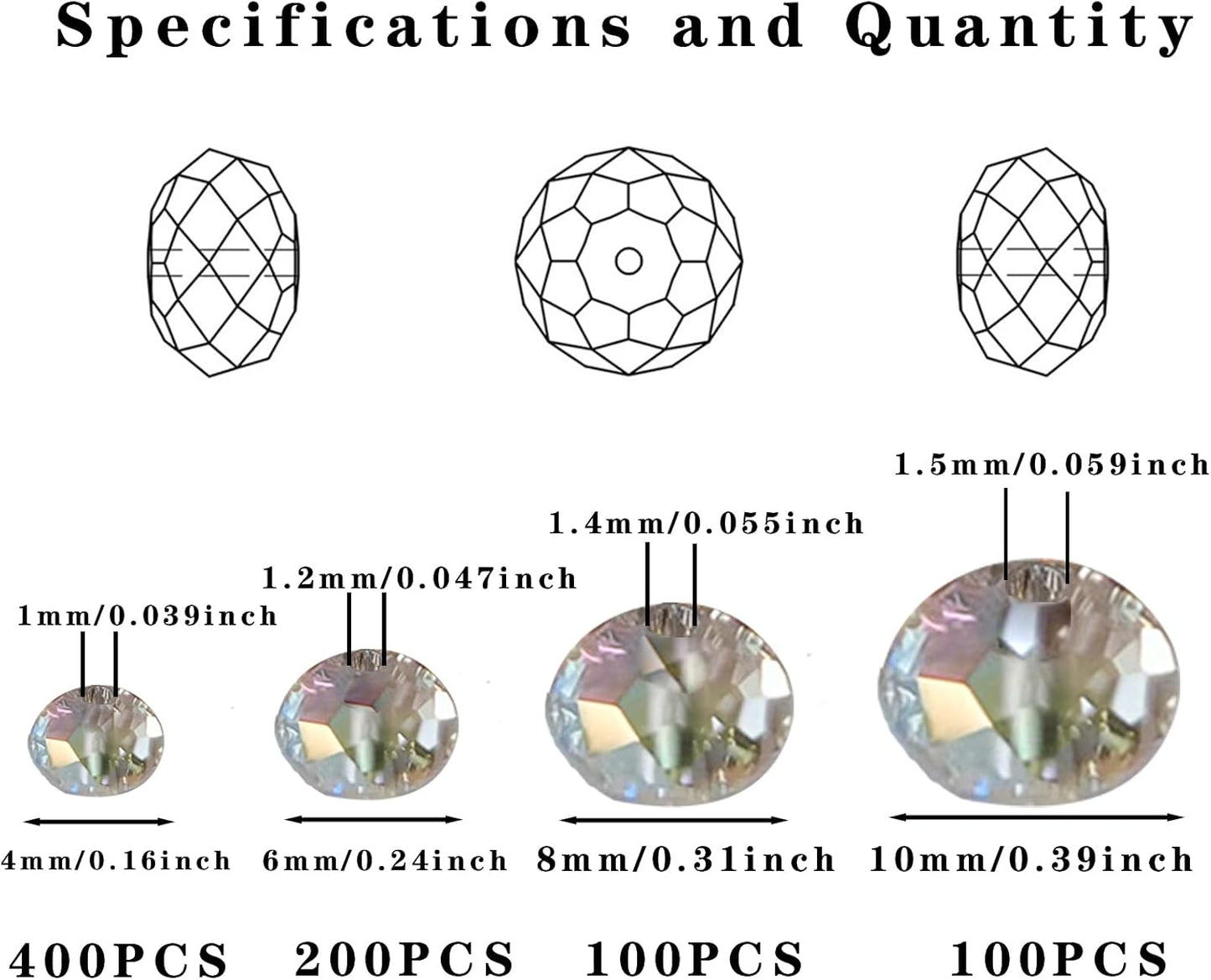 800Pcs 4/6/8/10mm Crystal Glass Beads for Jewelry Making Beads for Bracelets Necklace Pendants Making Supplies(Silver Champagne)