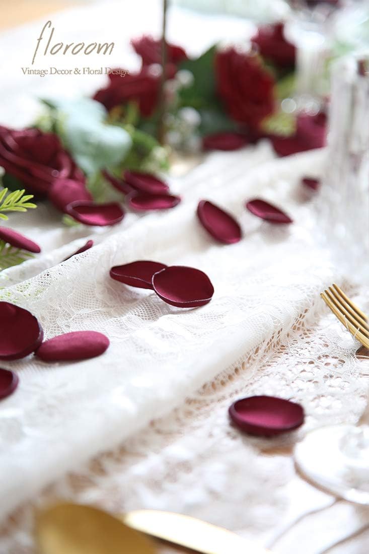 Floroom 300pcs Rose Petals Burgundy Faux Silk Flower Petals for Wedding Flower Girl Basket Aisle Scatter Dinner Table Centerpieces Party Confetti Bridal Shower Romantic Night Decoration