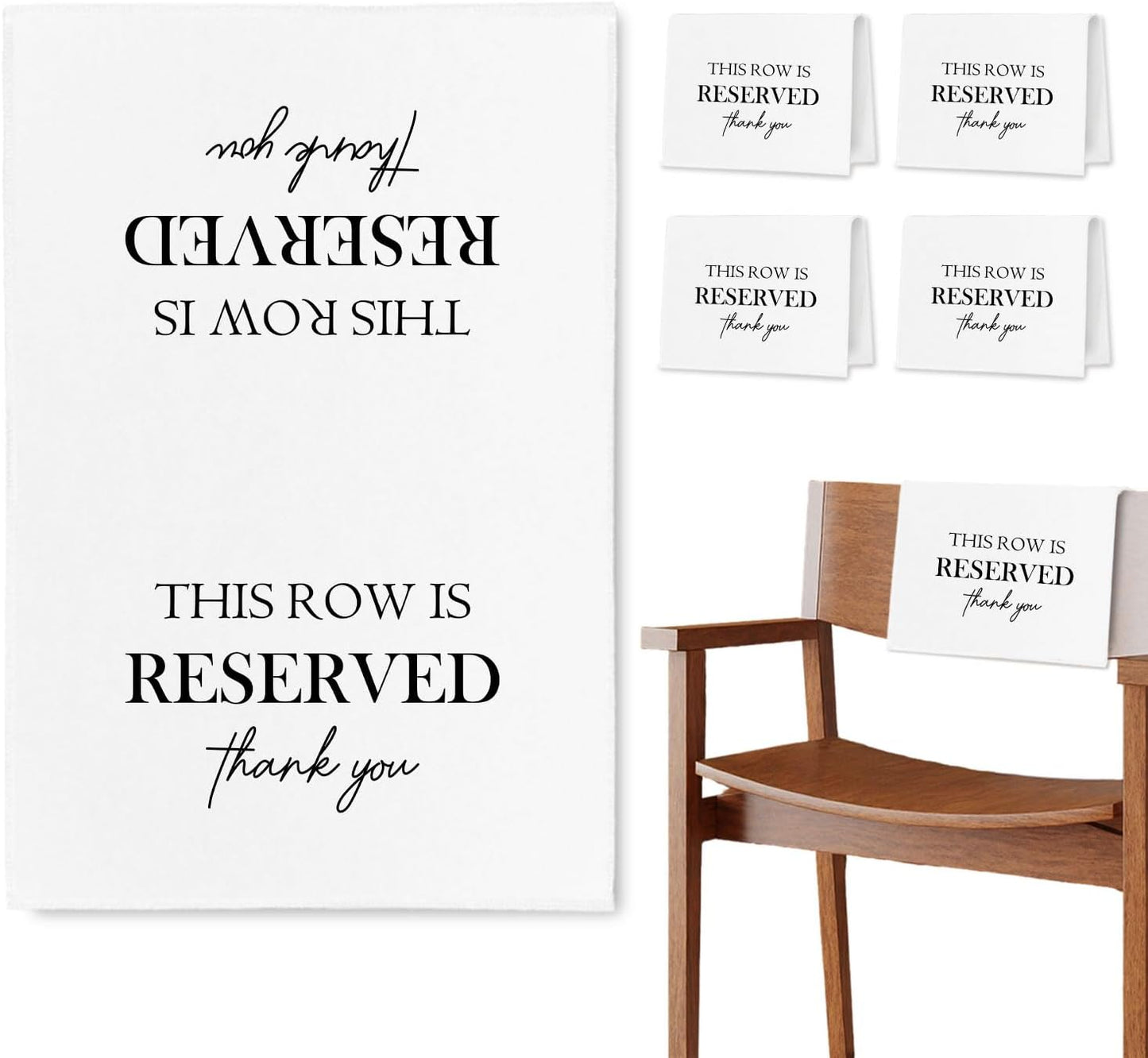 Reserved Seating Chair Signs, This Row Is Reserved Pew Cloths Seating Placeholder for Church Pews, Wedding Decorations for Reception Parties Celebrations Event Meetings (White, 4 PCS)