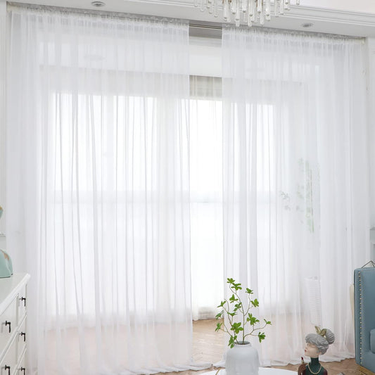 Window White Sheer Curtains 130 Inches Long 2 Panels Sheer Curtain Basic Rod Pocket Panel for Bedroom Children Living Room Yard Kitchen (White, 52" W x 130" L | 2 pcs)