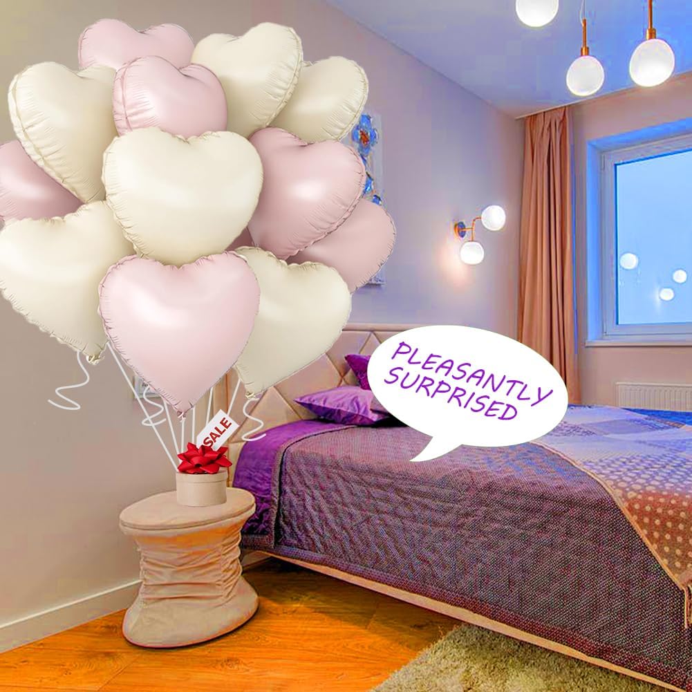 Baby Pink & Baby White Heart Balloons，18 Inch Foil Love Heart Shaped Balloons for Valentines Birthday Wedding Engagement Anniversary Party Graduation Baby Shower Decorations 12Pcs