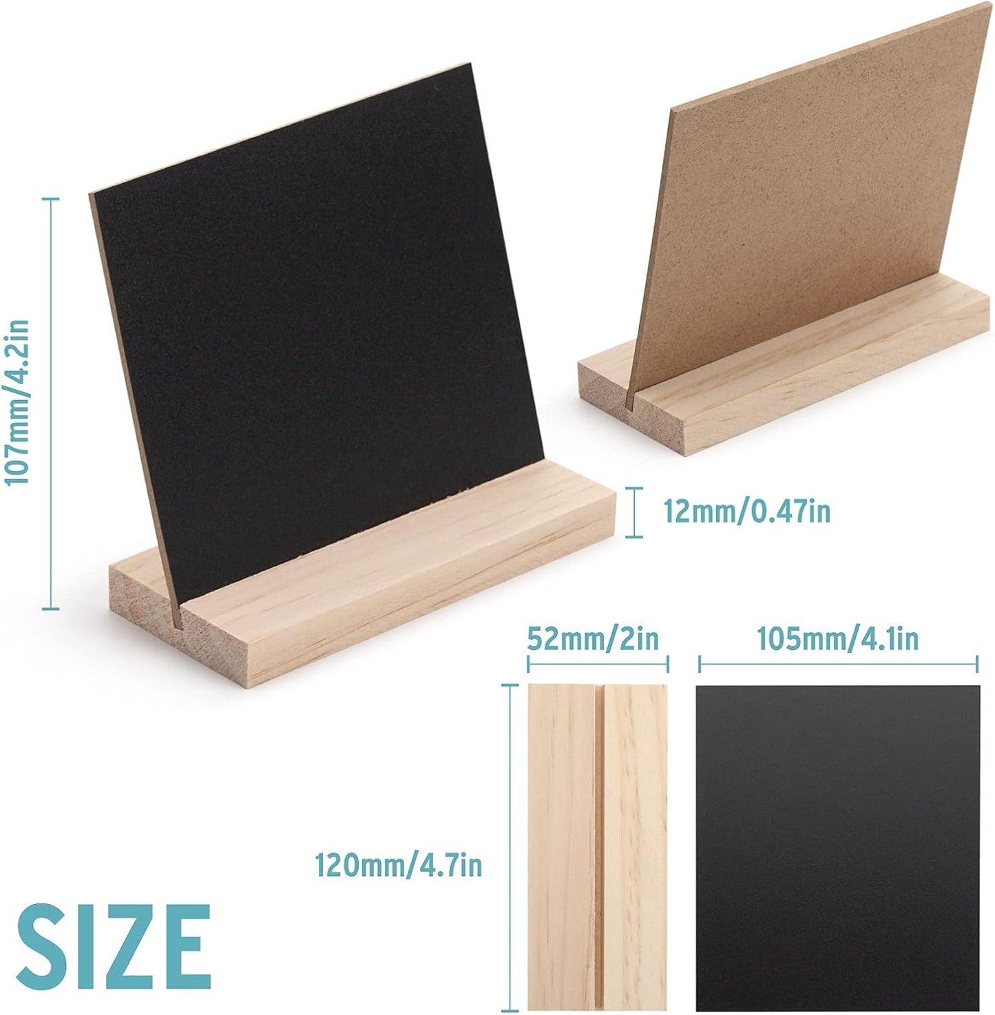 ONUPGO Chalkboard Signs with Wood Base Stands, 10X12cm Vintage Wooden Tabletop Decorative Chalkboard Sign, Message Chalkboard Sign for Party, Restaurant, Wedding, Set of 6