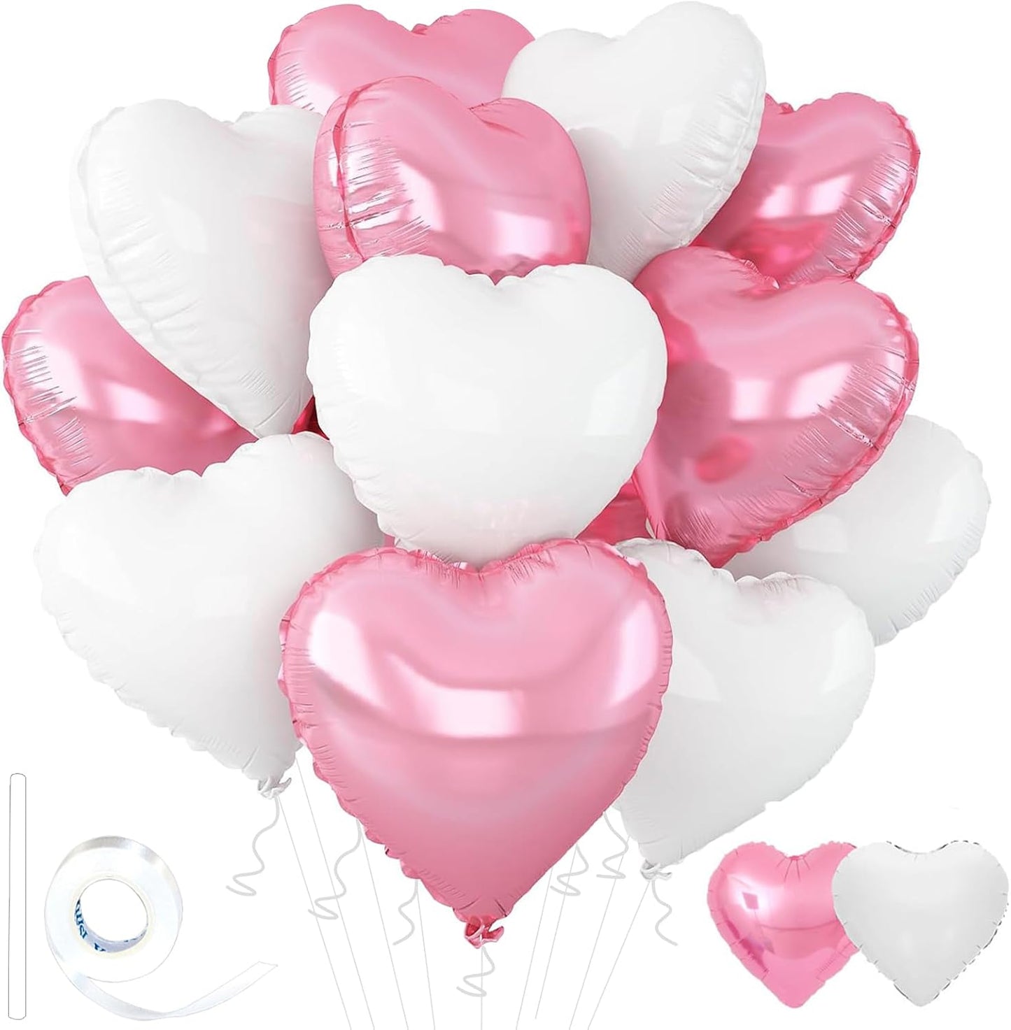 White-Pink Heart Balloons,18inch Bright Pink Heart Shaped Foil Balloons & Snowy White Helium Mylar Balloon for Anniversary Wedding Engagement Birthday Party Baby Shower Decorations