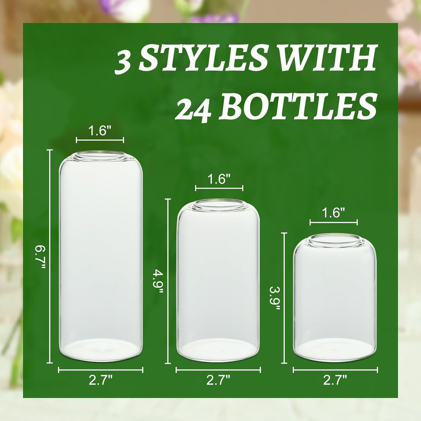 Glass Bud Vases Set of 24, Clear Flower Vase for Centerpieces, Small Vases for Flowers, Decor Centerpiece for Bathroom, Decorative Vases for House Warming