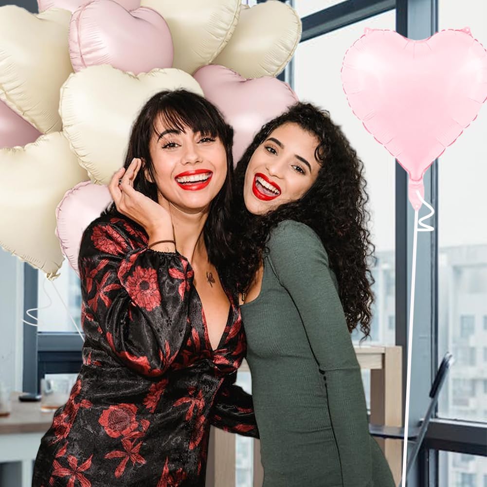 Baby Pink & Baby White Heart Balloons，18 Inch Foil Love Heart Shaped Balloons for Valentines Birthday Wedding Engagement Anniversary Party Graduation Baby Shower Decorations 12Pcs