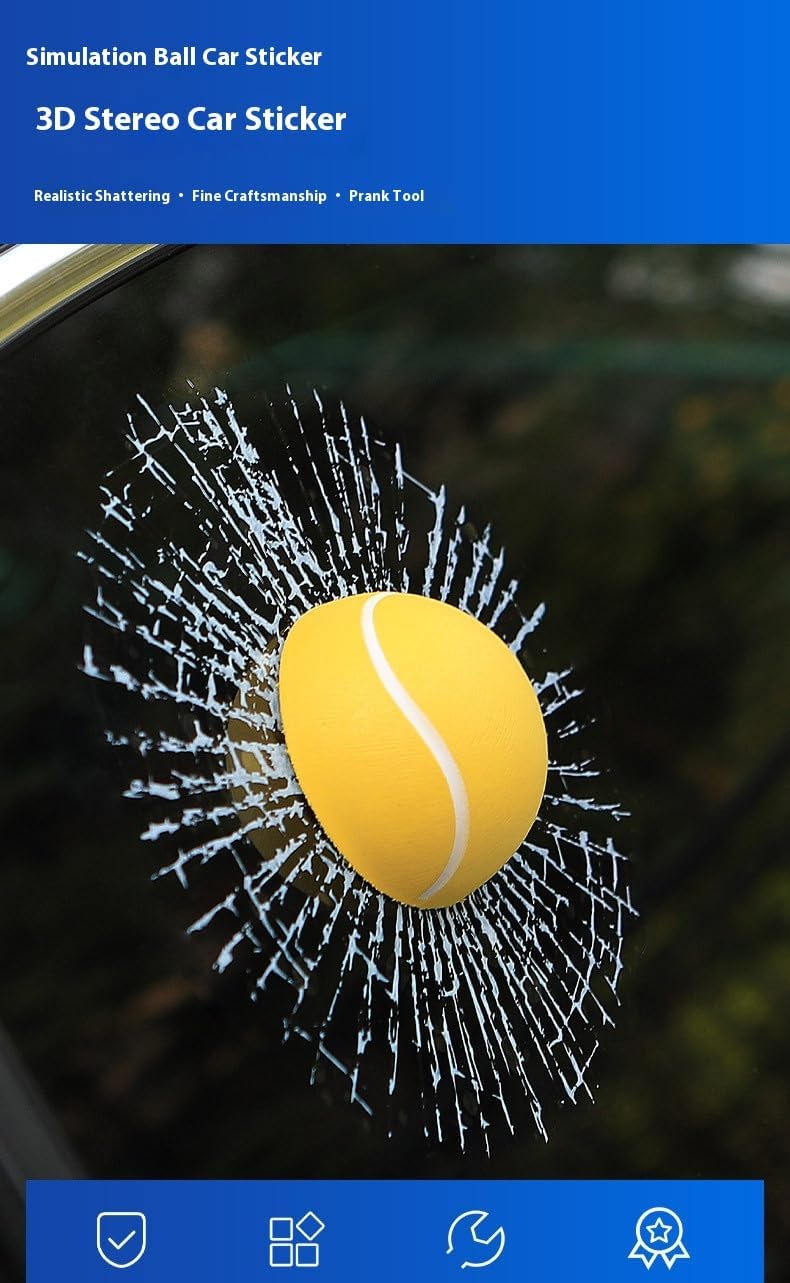 Car 3D elf Ball car Sticker, car Window Funny Creative Decorative Sticker(18cmx18cmx3cm) (Yellow Tennis Ball)