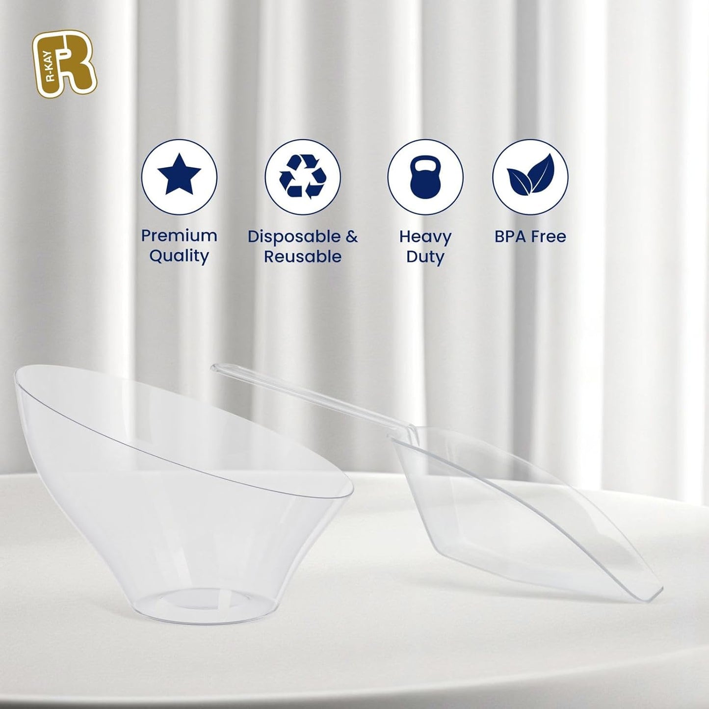 R-kay 16 Pcs Candy Bowls And Plastic Scoops Set - 8 Clear Plastic Candy Bowl 20 Oz And 8 Scoop 6.5 Inch Buffet Containers Set Heavy Duty