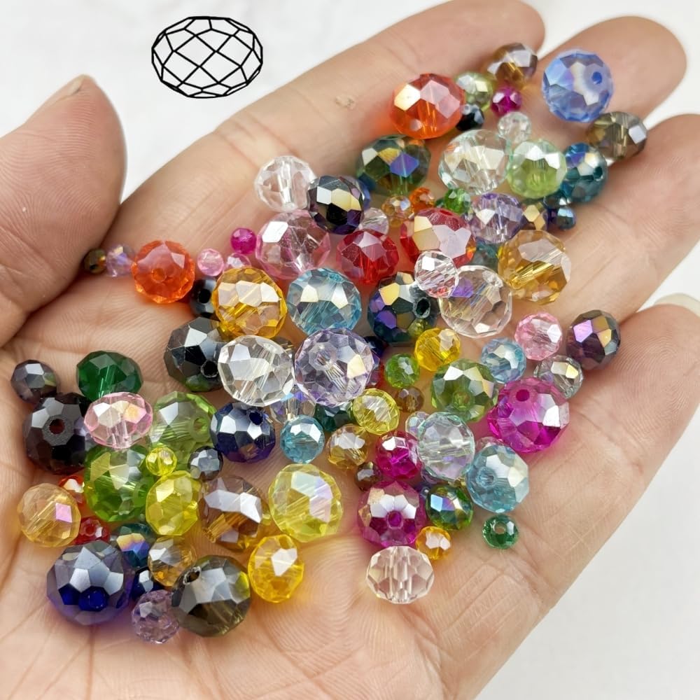 200pcs 6mm Crystal Glass Beads for Crafts Faceted Rondelle Glass Beads for Jewelry Making Crystal Spacer Beads for Necklaces Bracelets Earrings DIY Craft(Peacock Green AB)