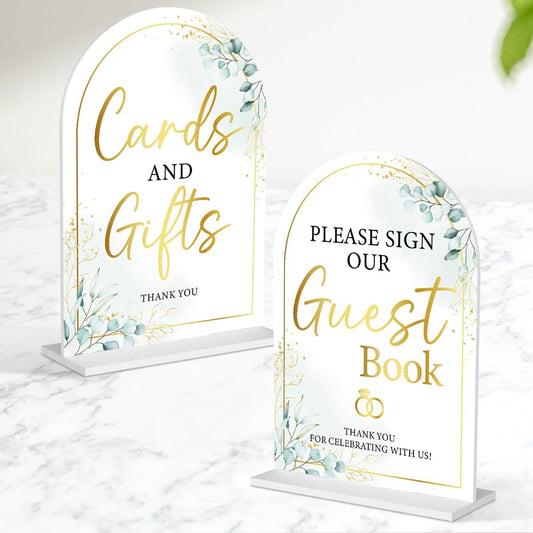 2-Piece Acrylic Wedding Sign Set for Ceremony & Reception - 5x7 Inch White Guest Book, Cards & Gifts, Please Sign Our Guest Book - Wedding Decor Bundle