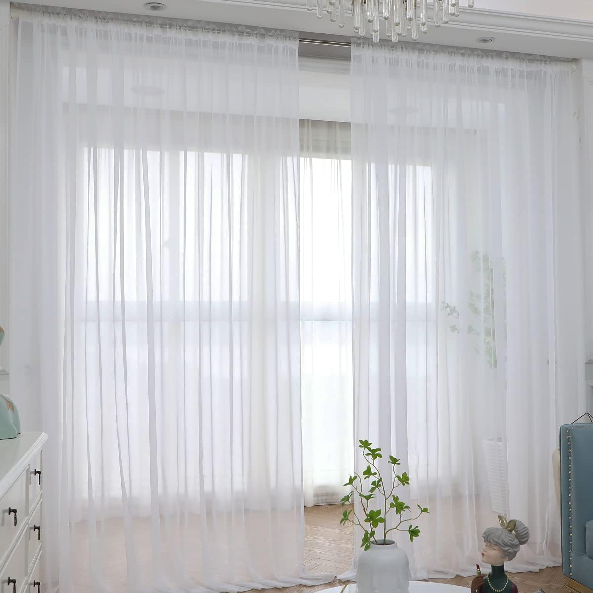 Window Ivory Sheer Curtains 120 Inches Long 2 Panels Sheer Curtain Basic Rod Pocket Panel for Bedroom Children Living Room Yard Kitchen (Ivory, 52" W x 120" L | 2 pcs)