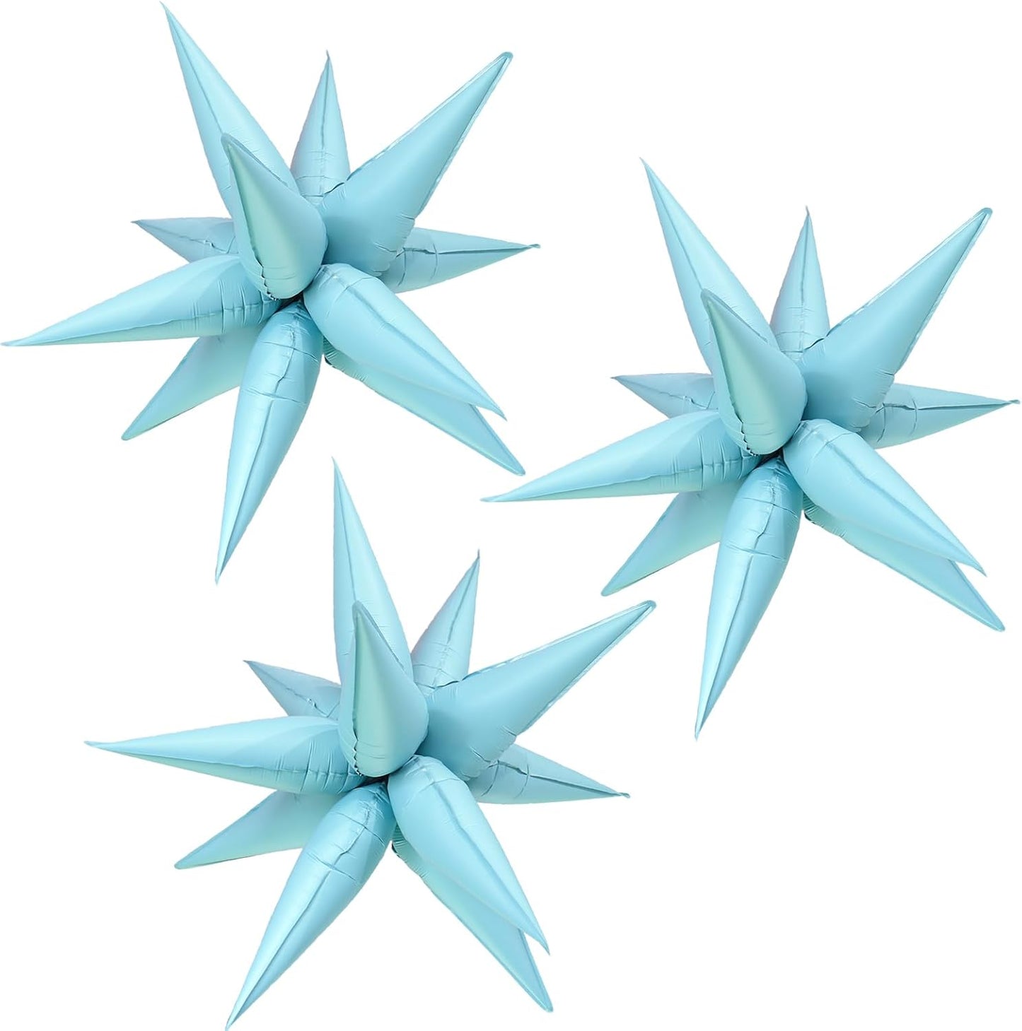 3pcs 26inch 3D matte blue Explosion Star foil balloon, matte blue Foil Cone Star burst Balloons for Birthday Wedding New Year Party Event