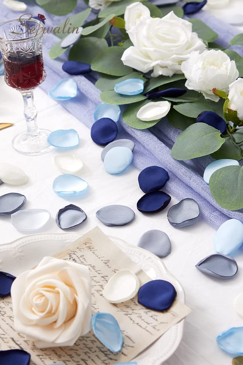 Serwalin 300Pcs Silk Rose Petals Flower Petals for Valentines Day Dusty Navy Blue Petals Flower Girl Petals for Weddings Proposal Flower Girl Basket Aisle Runner Bridal Shower (4 Color Mixes)