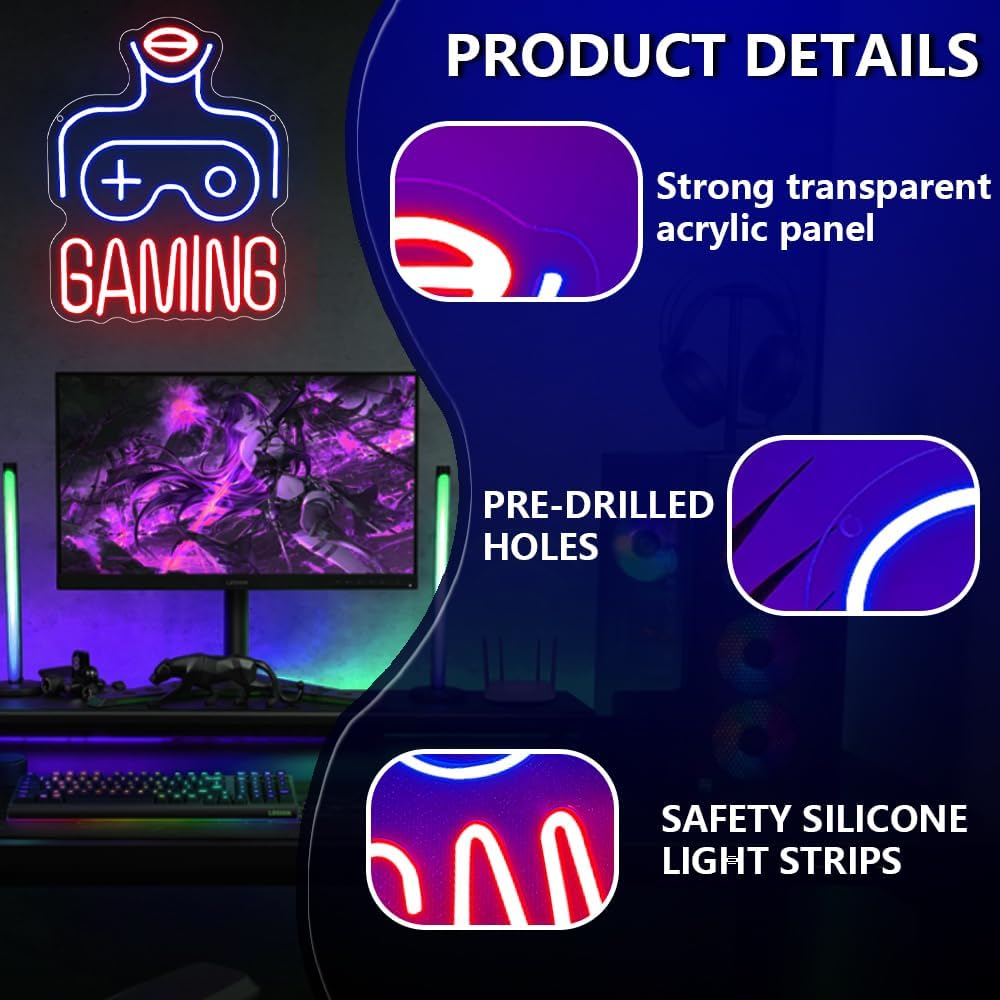 Gaming LED Lights for Wall Decor,Video Game Room Neon Sign Gift for Teens Boys Men Gamer,Lady Body Light Up Sign for Man Cave Home Bar Bedroom Pub Club Birthday Party USB Powered（14.2"*10.2"）