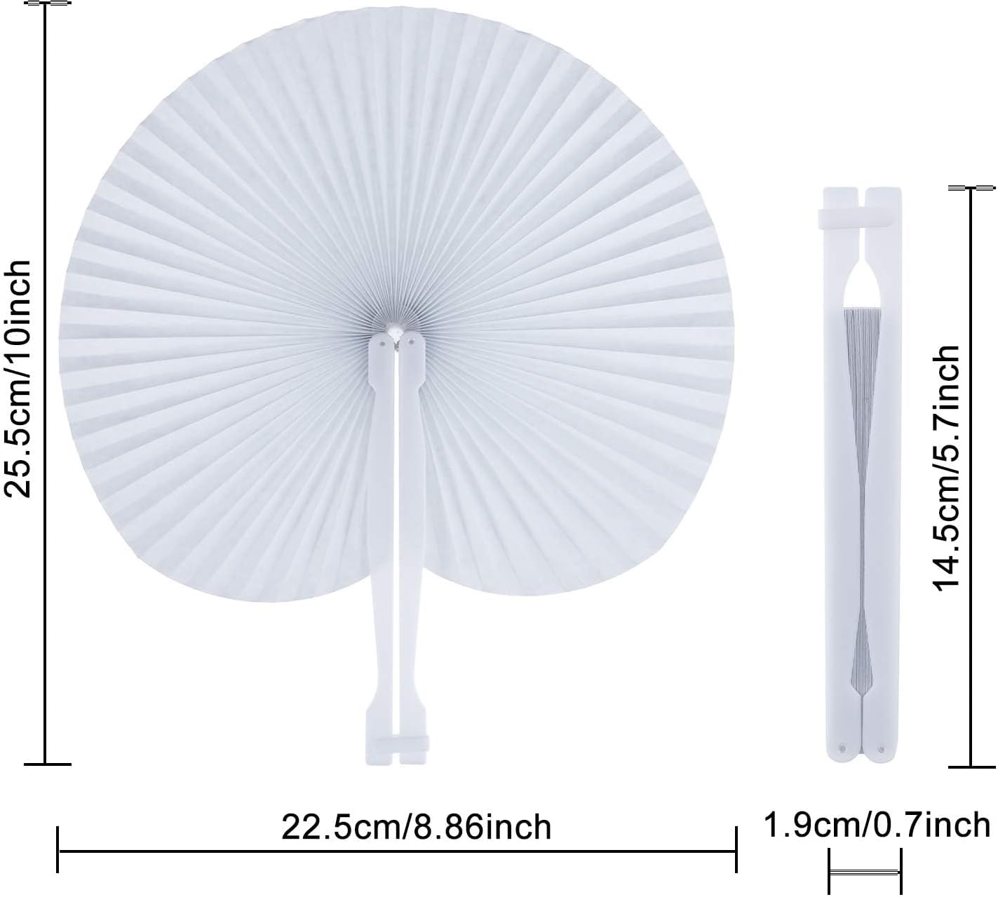 Pangda 24 Pack Folding Fans Round Paper Fans Assortment with Plastic Handle for Wedding Favor Party Bag Filler(Black, White)