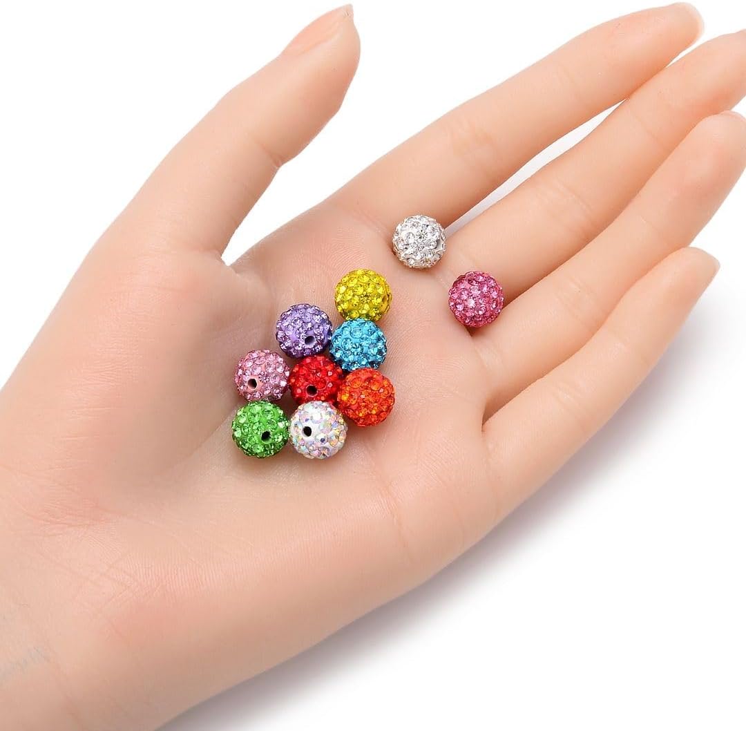 50pcs Adabele Grade A Suncatcher Crystal Rhinestone Pave Loose Beads 10mm Light Sapphire Blue Polymer Clay Disco Ball Spacers Compatible with Shamballa All Craft Jewelry Making DB10-14