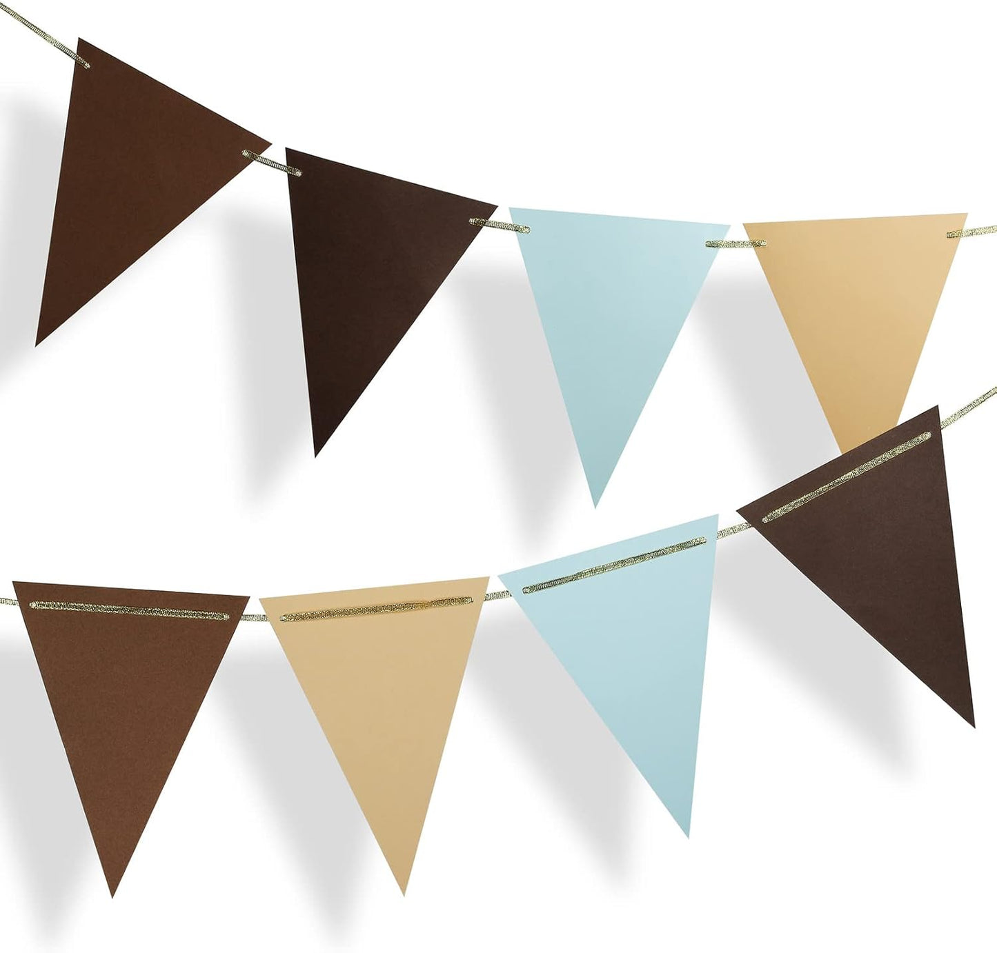 Fonder Mols Paper Pennant Banner Triangle Flags Bunting Garland for Bear themed Boy Baby Shower Birthday Nursery Wall Backdrop Decorations (10 feet, Coffee Blue, Large)