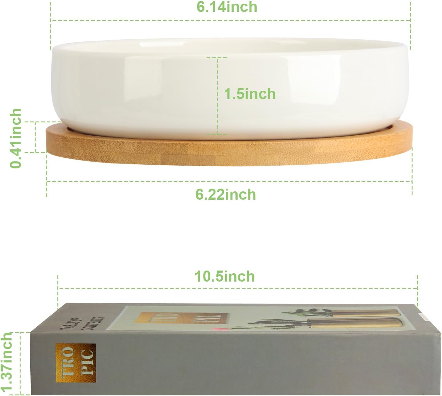 ZOUTOG Succulent Pots,6 Inch Succulent Planters with Drainage and Tray,4 Pack White Ceramic Planters for Indoor Plants,Round Shallow Flower Plant Pots