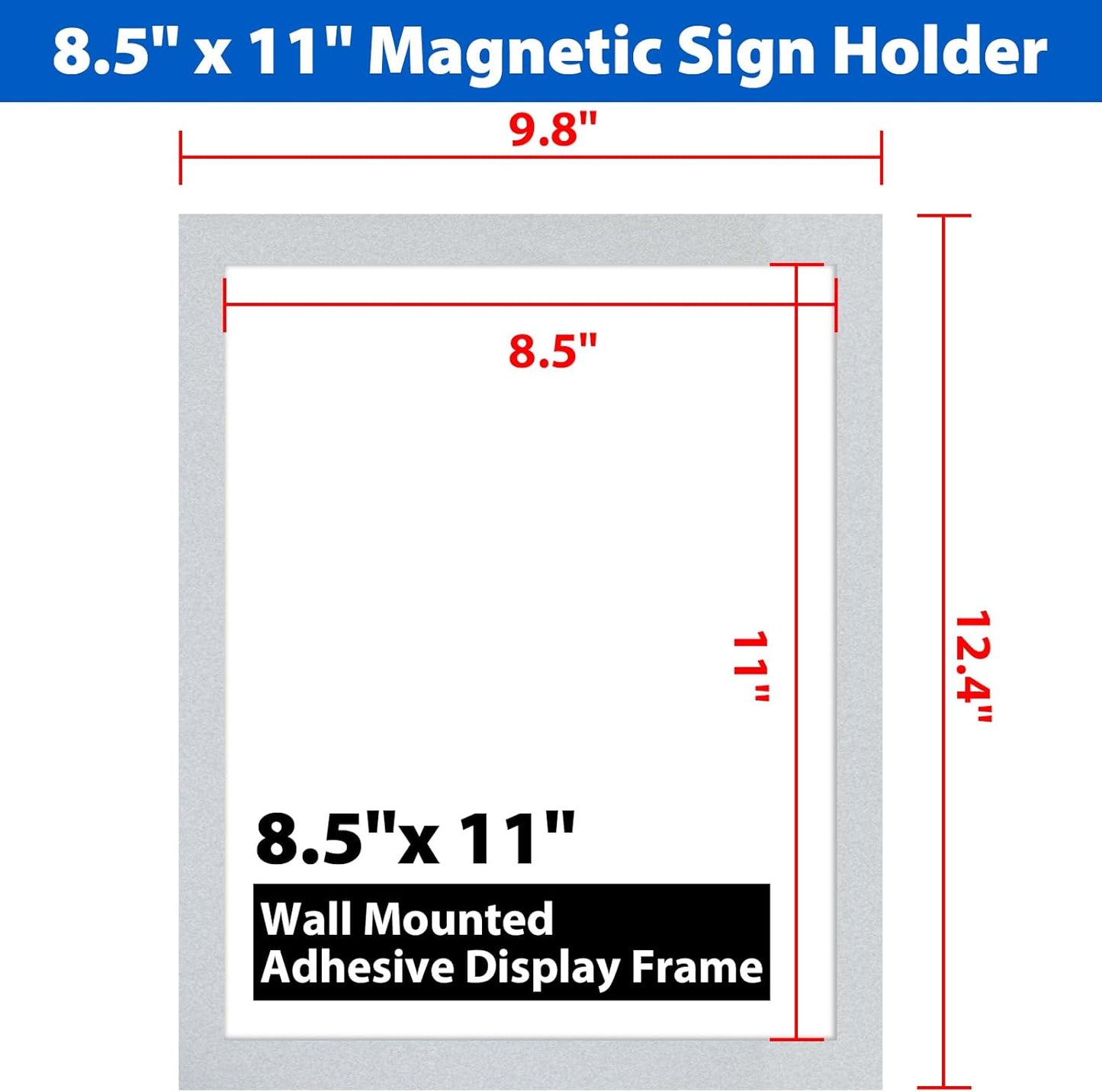5Packs Magnetic Sign Holder 8.5 x 11, Self Adhesive Display Picture Frame with Magnetic Frame and Clear PVC for Office Store Home Door Window Refrige Magnetic Paper Holder, Silver