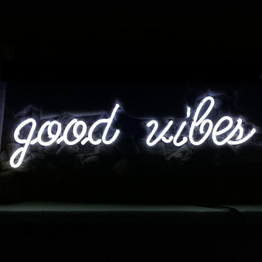LiQi ™ ' Good Vibes ' Real Glass Handmade Neon Wall Signs for Home Decor Wall Light Room Decor Home Bedroom Girls Pub Hotel Beach Cocktail Recreational Game Room （19" x 6"）