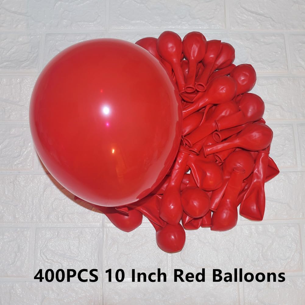 400 Pcs Red Balloons 10 Inch Latex Matte Balloon for Birthday Wedding Bridal Valentine's Day Baby Shower Bulk Balloons Party Decorations