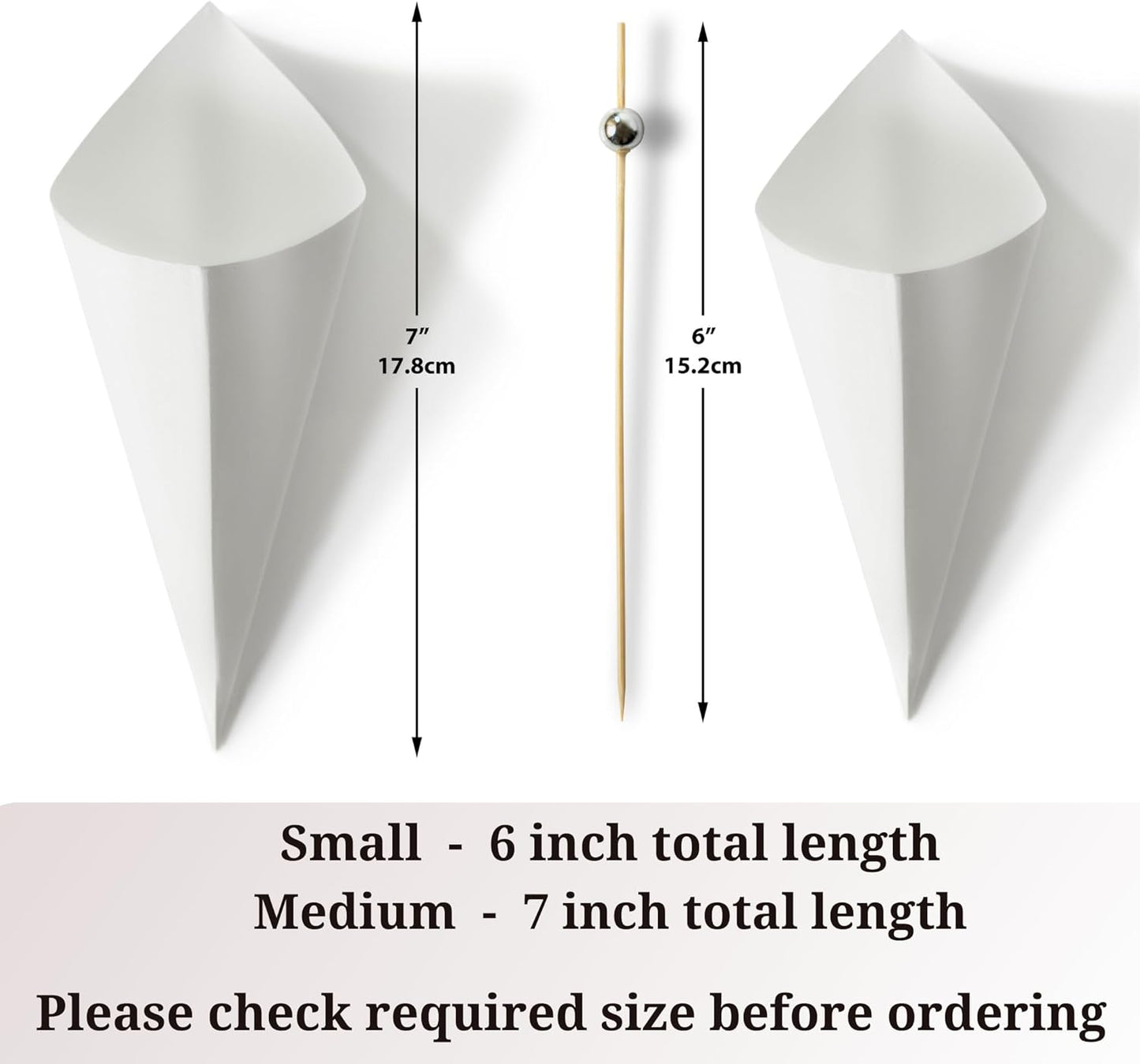 MONTX® 200-Pack Disposable Food Cones | 7" or 6" | White Food-Safe Paper Charcuterie Cones for Appetizers, Popcorn, Snacks, Confetti | Eco-Friendly Alternative to Wood Cones (7 Inch)